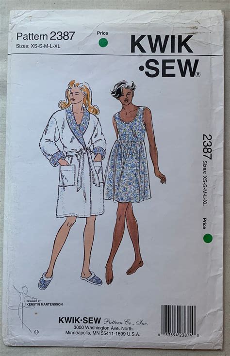 Misses Robe Gown And Slipper Sewing Pattern Sizes XS XL Kwik Sew