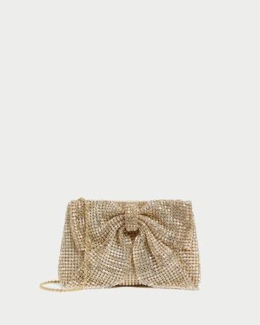 Loeffler Randall Jolene Gold Diamant Bow Clutch Shimmering Occasion