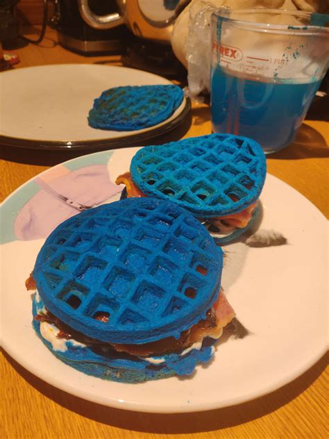 Week 7: Dyed - Blue Waffle Bacon Sandwich : r/52weeksofcooking