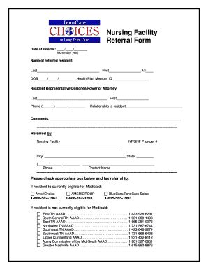 Fillable Online Tn Nursing Facility Referral Form Tn Tn Fax Email