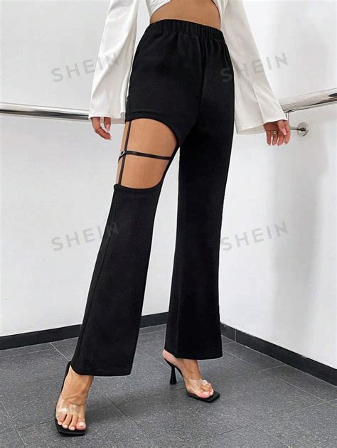 SHEIN SHEIN Allurite Pantalones Acampanados Con Abertura Moda De