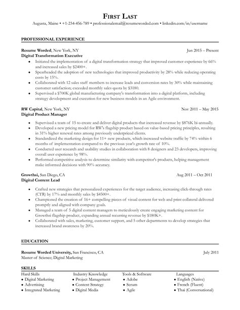 Digital Transformation Resume Sample