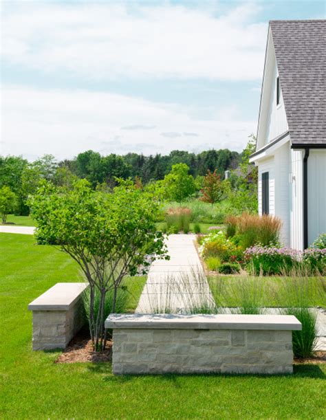 Modern Farmhouse Front Walk Landscape Mequon WI Country Garden