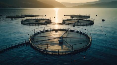 Une Ferme D Aquaculture Sereine Au Lever Du Soleil Avec Des Filets