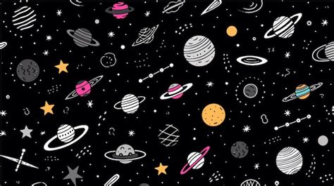 Space Doodle Seamless Pattern With Planets Premium Ai Generated Vector