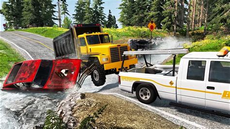 Trucks Cars Vs Fast Flowing River Beamng Drive Youtube