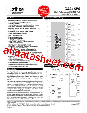 GAL 16V8 データシート PDF Lattice Semiconductor