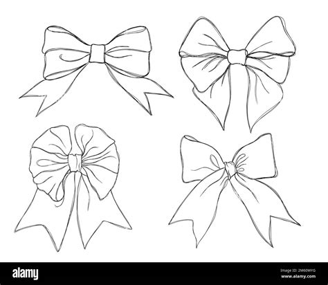 Set of graphical decorative bows. Line art design holiday bows tattoo ...