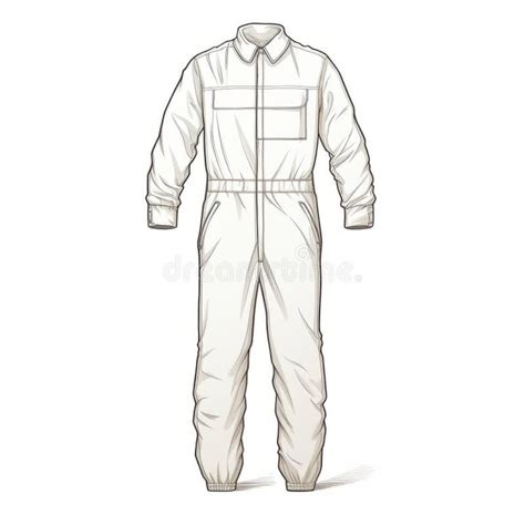 Hand Drawn White Coverall With Sleeves And Pockets On White Background