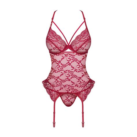 Guepiere In Pizzo Rosso Rubino Con Tanga In Pizzo Obsessive Lingerie