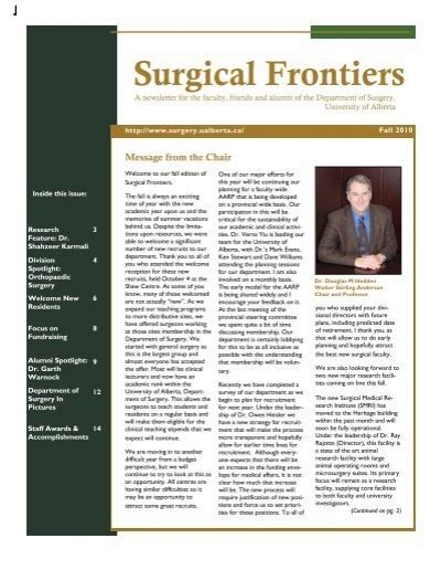 Surgical Frontiers Surgery University Of Alberta