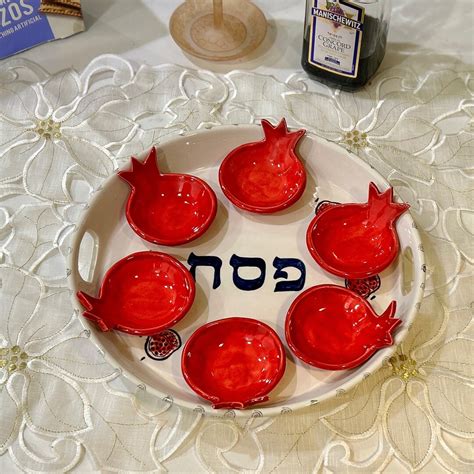 Seder Plate Ceramic Passover Plate Pomegranates Seder Plate With Red Pomegranate Bowls