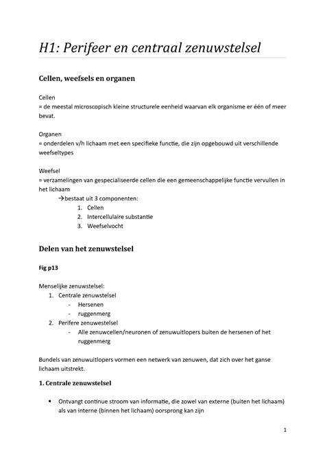 Samenvatting Neuro Samenvatting Neurowetenschappen H Perifeer En