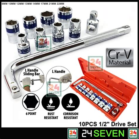 Srunv Crv Pcs Dr Box Socket Wrench Tools Set P With Flexible