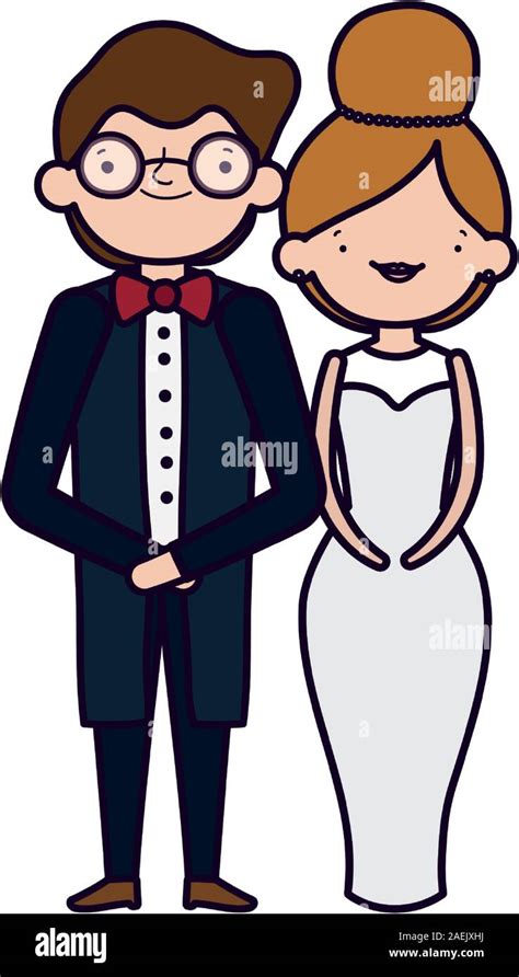 Wedding Couple Bride And Groom In Elegant Suits Cartoon Vector