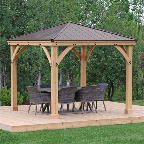 Meridian 10 Ft W X 10 Ft D Solid Wood Patio Gazebo Patio Gazebo