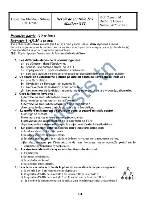 Tuniteststn Devoirs Sciences Svt Bac Sciences Expérimentales