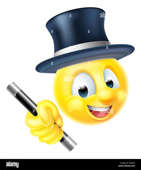 An Emoji Emoticon Smiley Face Magician Character Holding A Magic Wand