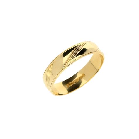 18ct Yellow Gold 4mm Patterned Wedding Ring Miltons Diamonds