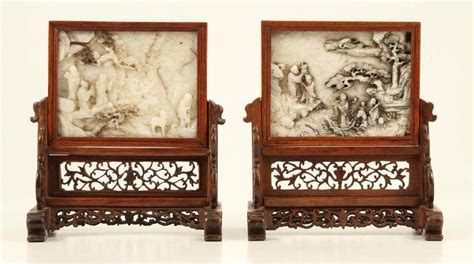 18th 19th C Chinese Carved Jade Table Screens May 29 2016 John