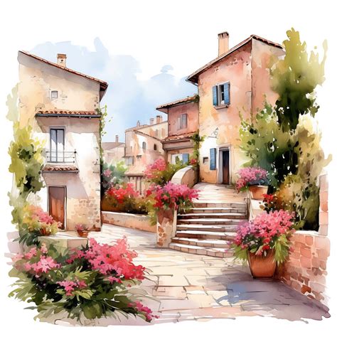 6 Tuscan Village Watercolor Clipart Graphics Printable PNG - Etsy