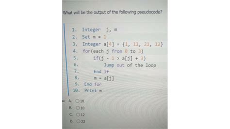 Accenture Assessment Test June Pseudo Code Question With