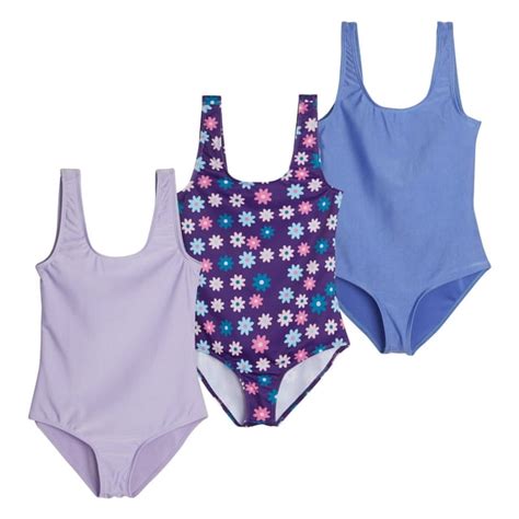 Real Essentials 3 Pack Girls Surf Upf 50 Printed One Piece Beach