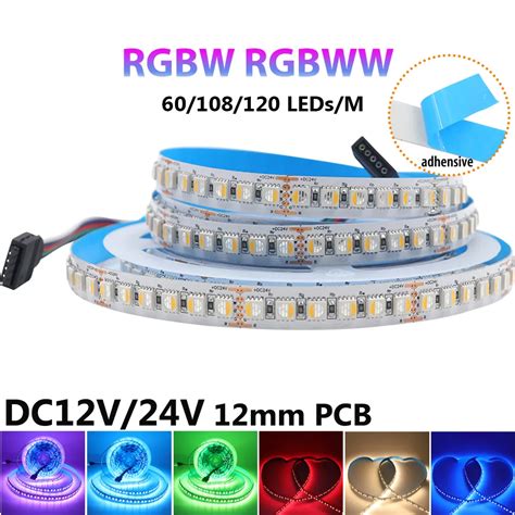 5M 12V 24V RGBW RGBWW 5050 LED Strip Light 12mm 60Leds M 108Leds M