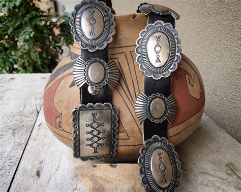 S G Stamped Sterling Silver Concho Belt By Navajo Martha