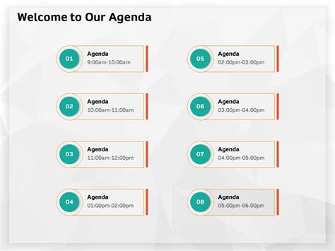 Welcome To Our Agenda M632 Ppt Powerpoint Presentation Model Samples