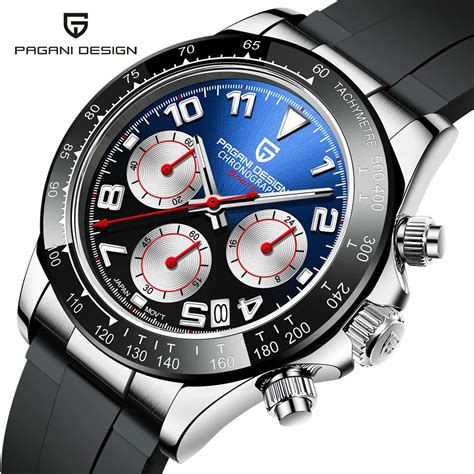 Pagani Design Rel Gio Cron Grafo Quartzo Masculino Vk Borracha Vidro