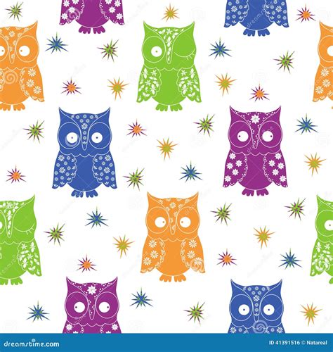 Colourful Owl Stars Seamless Pattern Stock Illustrations 3 Colourful