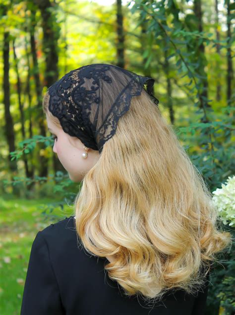 Evintage Veils~ So Soft Headwrap Embroidered Black Victorian Style Lace