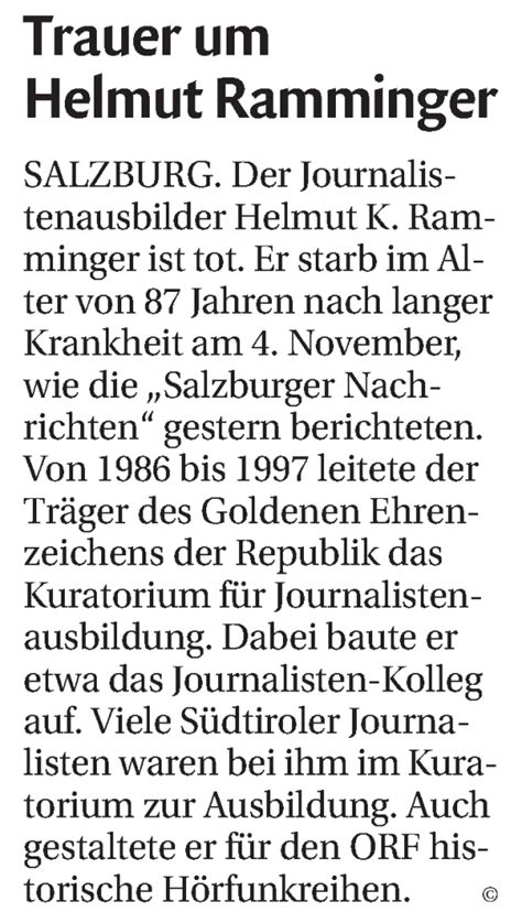 Traueranzeigen Von Helmut Ramminger Trauer Bz