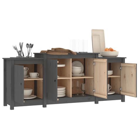 RHO Buffets Bahuts Buffet Gris 164x37x68 Cm Bois Massif De Pin