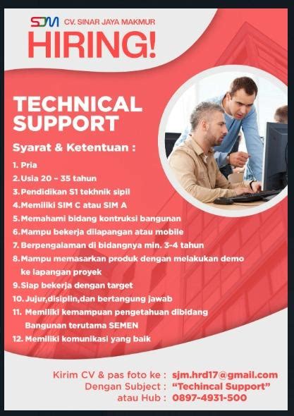 Lowongan Kerja Technical Support Sales Marketing Di Cv Sinar Jaya