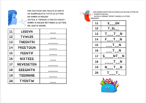 Schede Per Bambini Numeri In Inglese Da 11 A 20 Mammarum