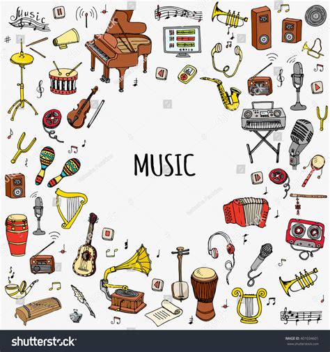 Hand Drawn Doodle Music Set Vector Stock Vector Royalty Free