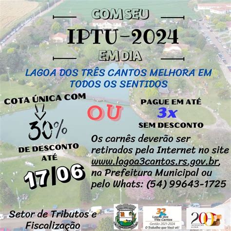 Atenção Para O Vencimento Do Iptu 2024 Em Lagoa Dos Três Cantos Je