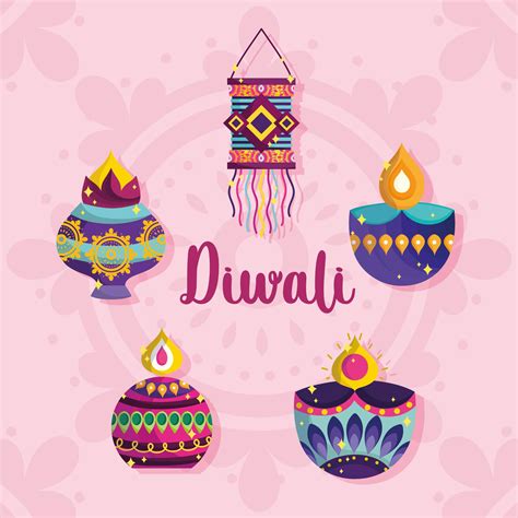 Happy Diwali Festival Diya Lamps Lanterns Ornament Decoration Card