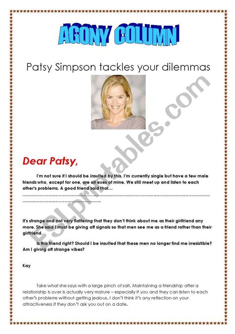 Agony Aunt Esl Worksheet By Sylwia G