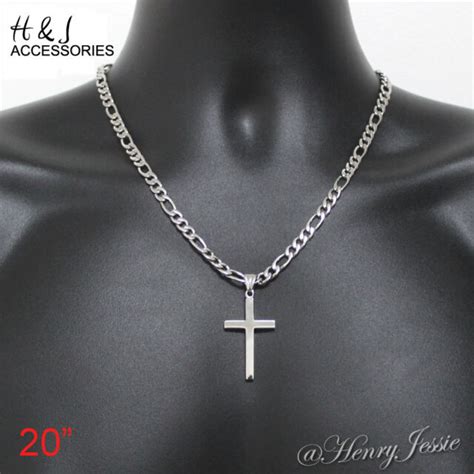 Men Stainless Steel Mm Silver Figaro Link Chain Simple Cross