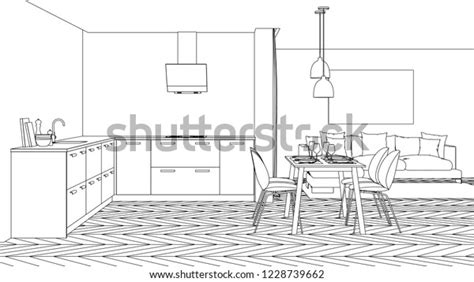 Modern House Interior Design Project Sketch Stock Illustration