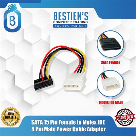 Molex IDE 4 Pin Male To SATA 15 Pin Female Power Cable Adapter Shopee