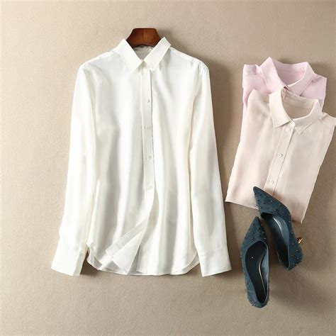 Silk Ol Casuale Solid Color Simple Style Long Blouse Shirt