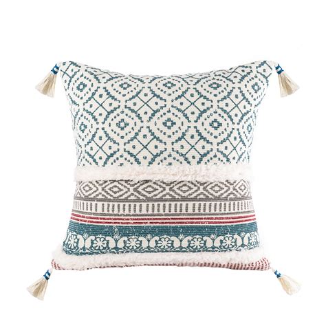 Phantoscope Printed Boho Woven Tufted With Tassel Series Decorative Throw Pillow Cover 18 X 18