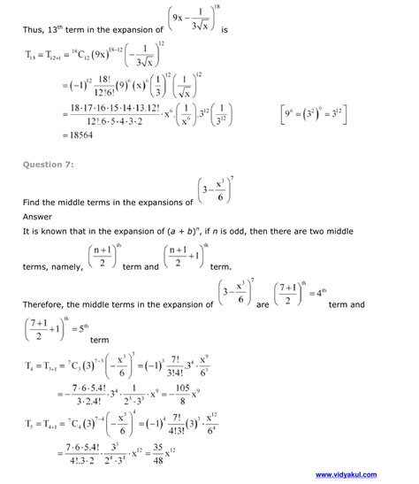 Class 11th Math Binomial Theorem Ncert Solution Cbse 2023