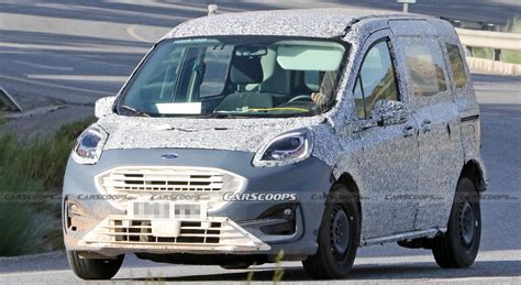 2024 Ford Transit Tourneo Courier Mule Spotted With Puma Headlights And Stretched Chassis