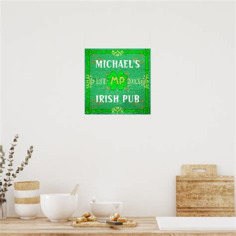 customizable home bar irish pub green poster zazzle
