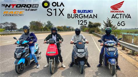 Honda Activa G Vs Ola S X Vs Suzuki Burgman Vs Tvs Ntorq Race